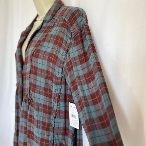 NWT Free People Gray and Red Oversized Button Down Shirt - Picture 8 of 10